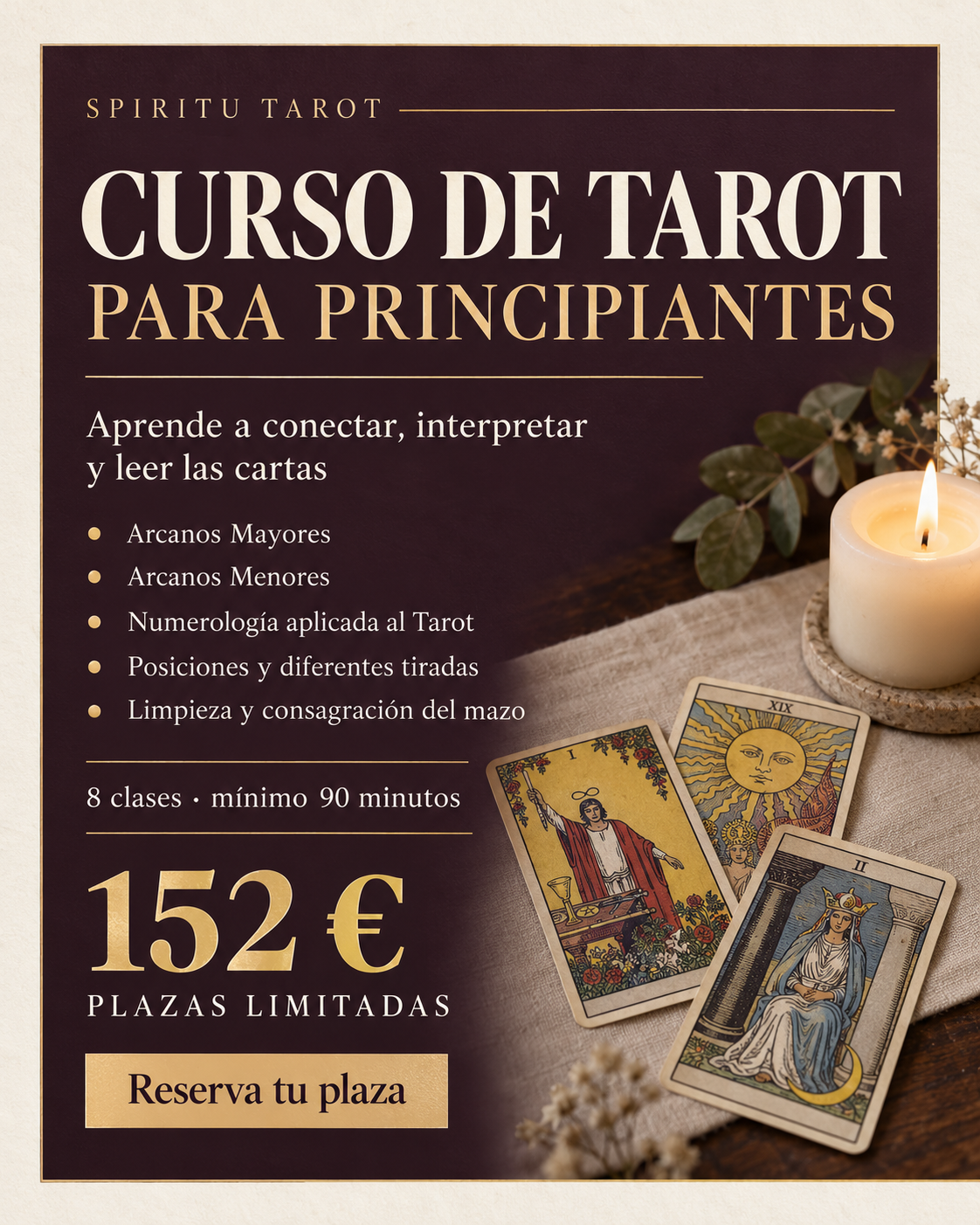 Cartaz do curso de Tarot para principiantes da Spiritu Tarot